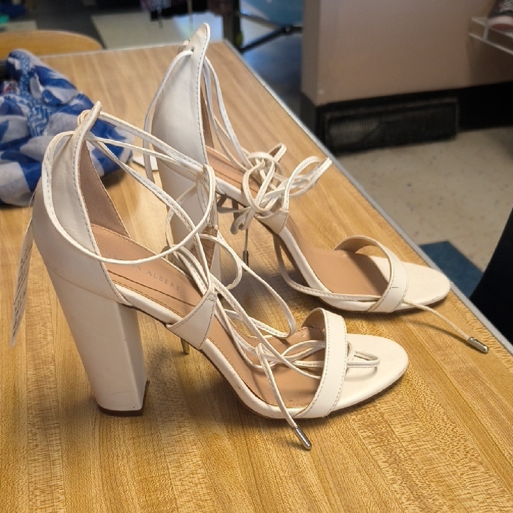 Charles Albert Ivory Lace-Up Block Heel Sandals